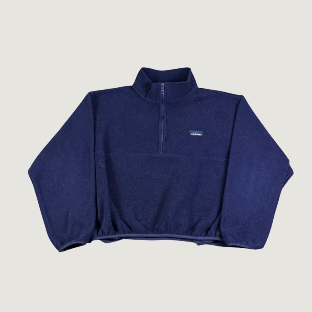 LL Bean Fleece Pullover Navy Blue Quarter Zip Mock Neck Vintage Style Mens XL